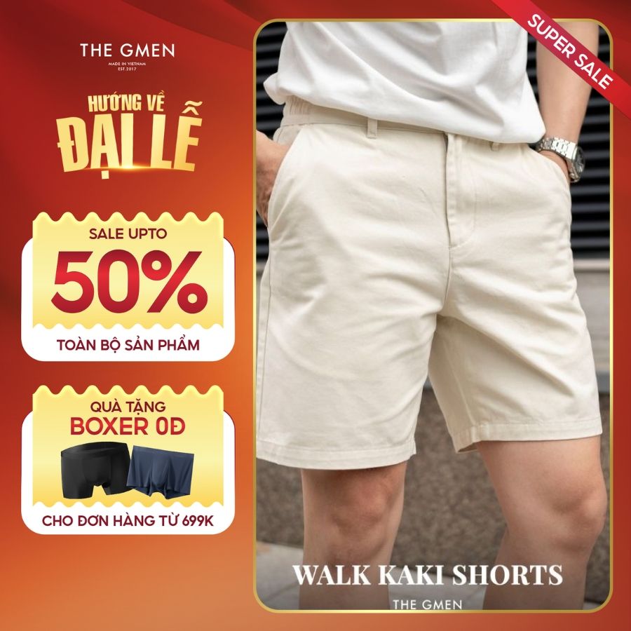 Quần shorts kaki nam WALK KAKI SHORTS - BE - form dáng basic thoáng mát