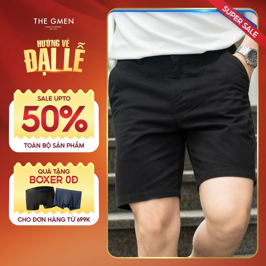 Quần shorts kaki nam WALK KAKI SHORTS - ĐEN form dáng basic thoáng mát
