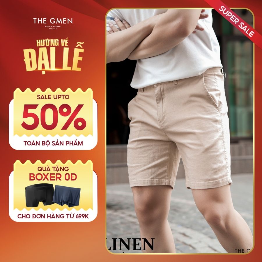 Quần shorts Nam L24 Linen Shorts  phóng khoáng - BEIGE