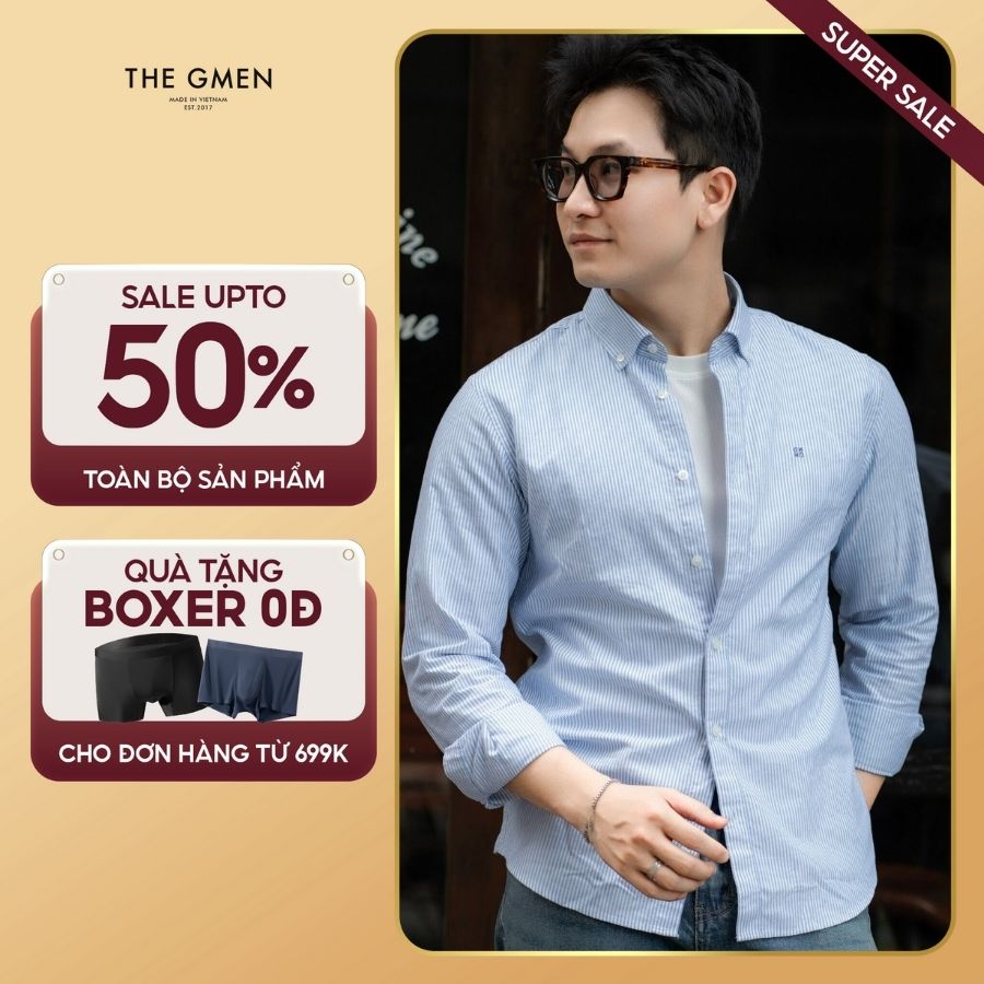 Áo sơ mi nam S25 Oxford Shirts đứng form, thoải mái, thấm hút mồ hôi - Xanh kẻ nhạt