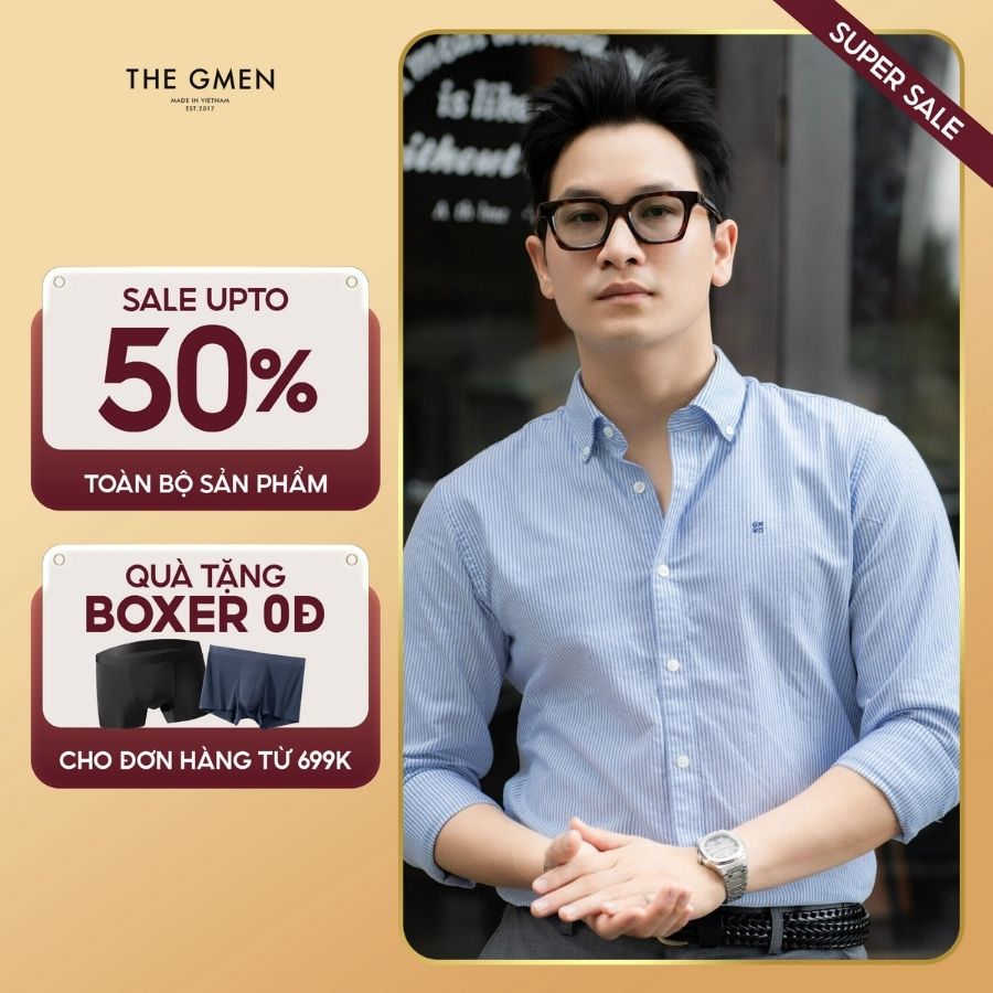 Áo sơ mi nam S25 Oxford Shirts đứng form, thoải mái, thấm hút mồ hôi - Xanh kẻ đậm