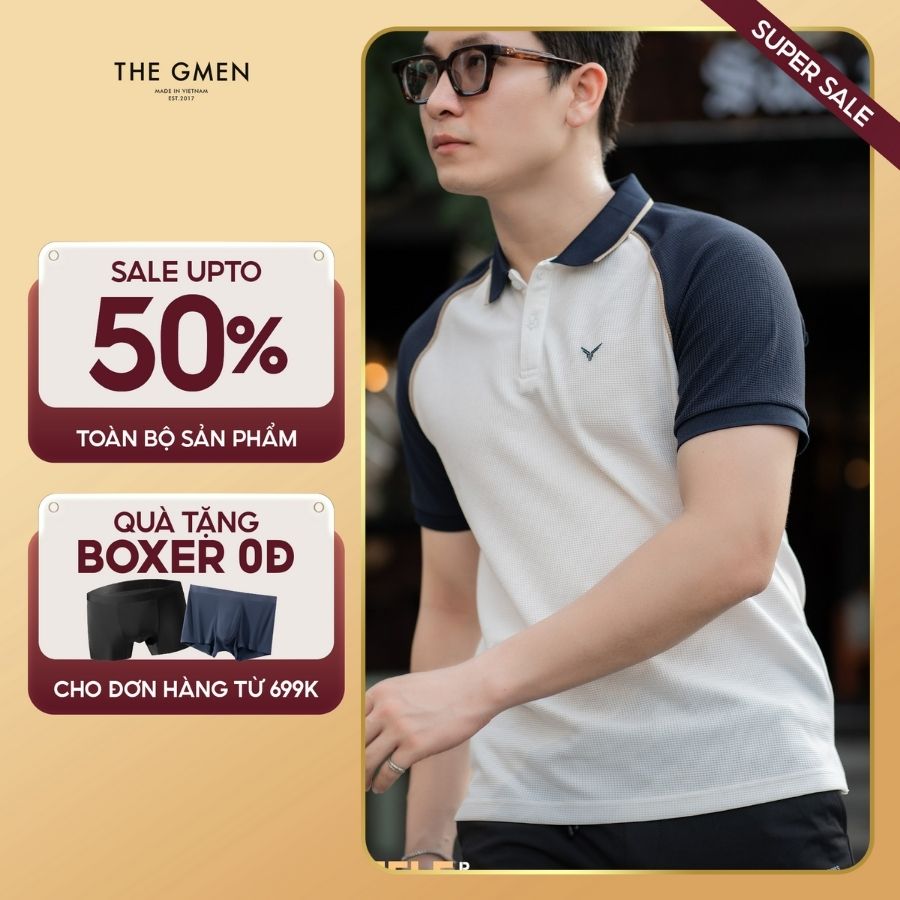 Áo Polo nam S25 Waffle Raglan Polo vải Waffle phối viền cổ, ráp vai tôn dáng - Trắng