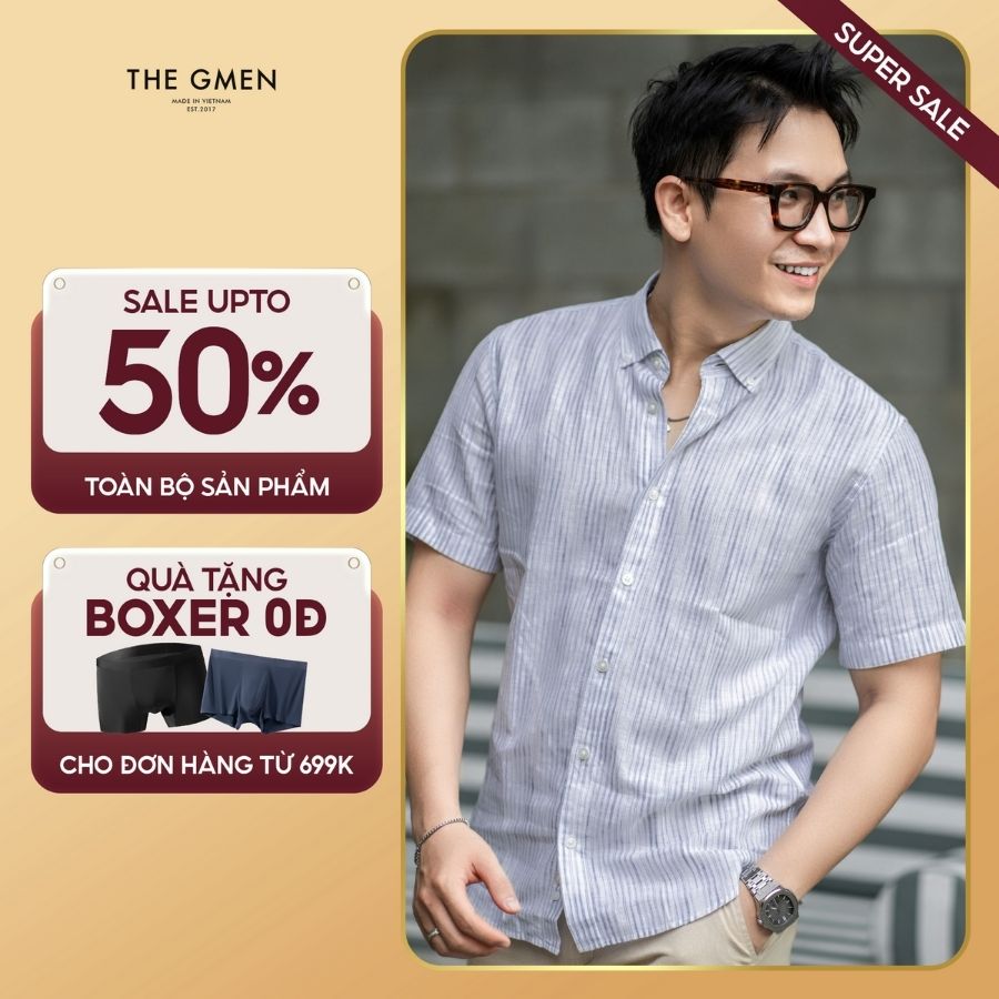 Áo Sơ mi nam Linen ngắn tay Linen SS Shirt form thoải mái - Kẻ sọc