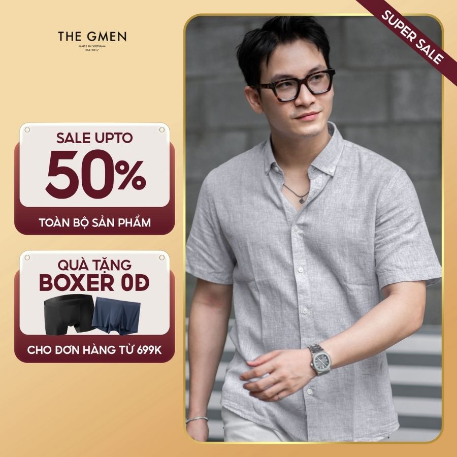 Áo Sơ mi nam Linen ngắn tay Linen SS Shirt form thoải mái - Xám