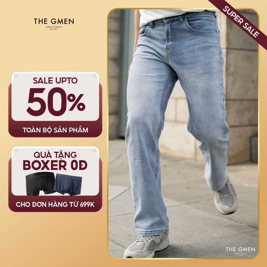 Quần nam Loose New Jeans ống suông, form rộng, thoải mái, co giãn - Light Blue