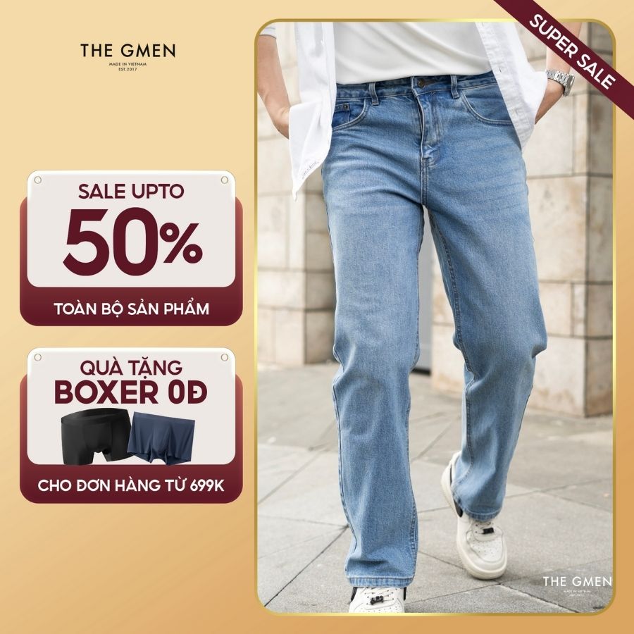 Quần nam Loose New Jeans ống suông, form rộng, thoải mái, co giãn -  Blue