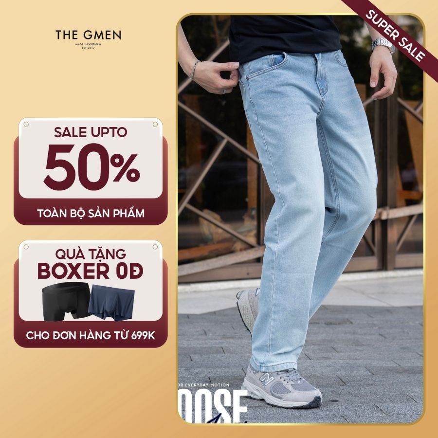 Quần nam Loose New Jeans ống suông, form rộng, thoải mái, co giãn - Medium Blue