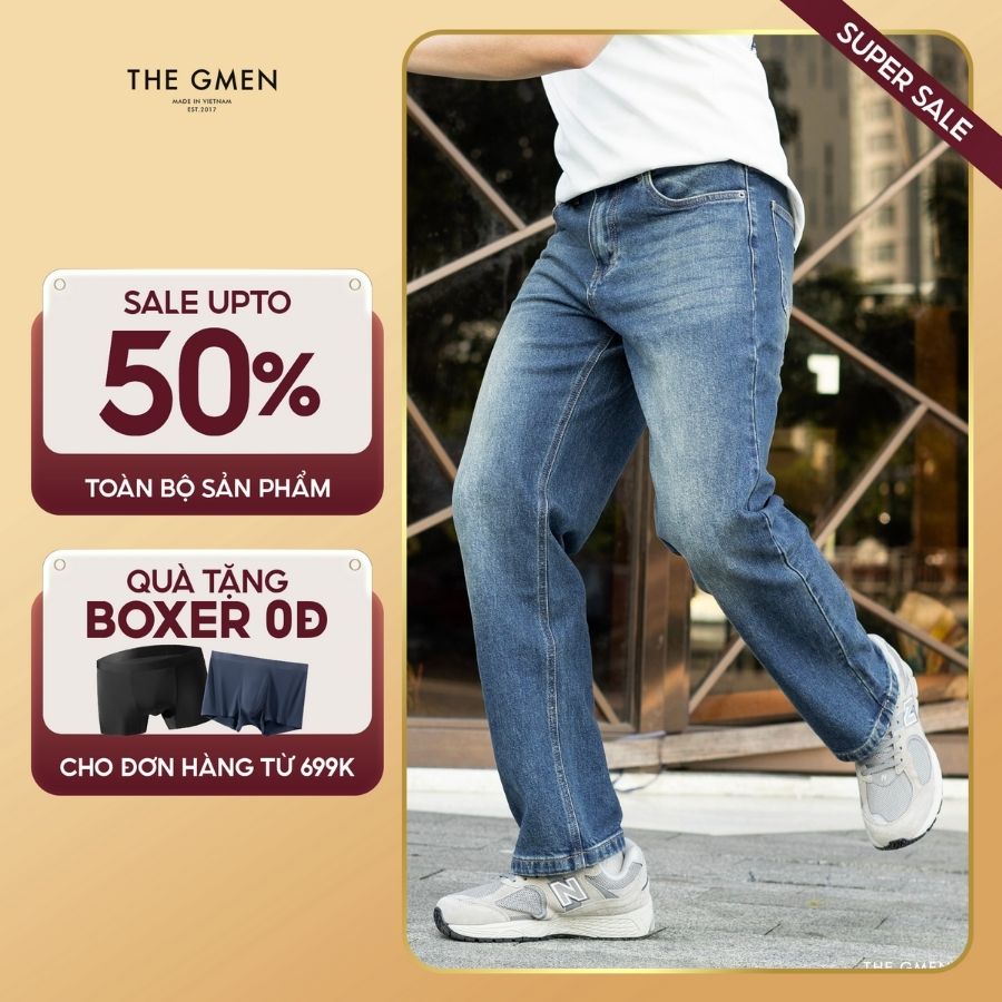 Quần nam Loose New Jeans ống suông, form rộng, thoải mái, co giãn - Vitage Blue