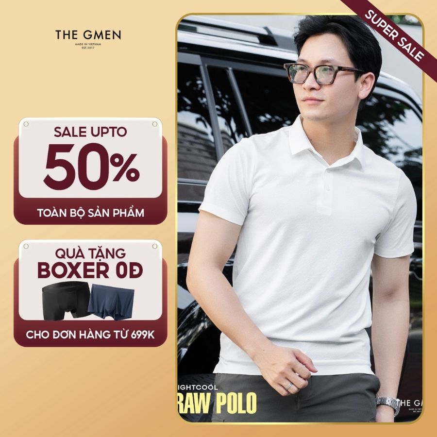Áo polo nam LIGHTCOOL RAW POLO form dáng basic, vải thoảng mát, mỏng nhẹ  - Trắng