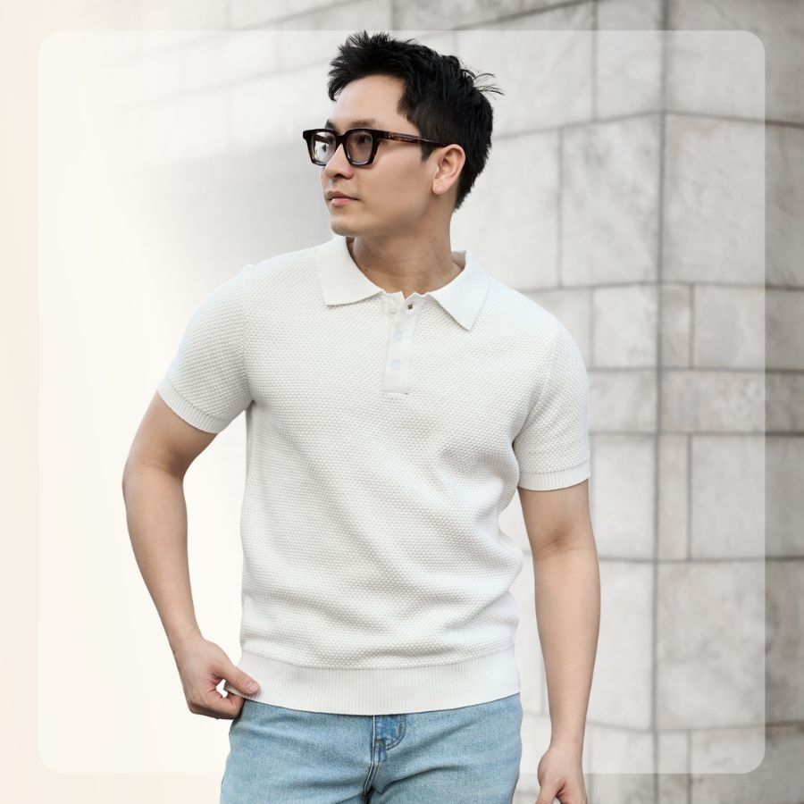 Áo polo dệt len S26 Knit Textured Polo - Trắng