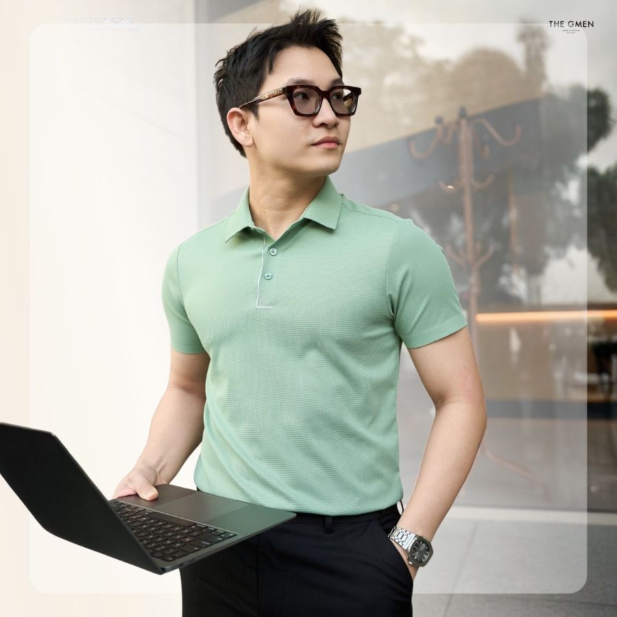 Áo polo nam Lightcool GMN Simple - Xanh