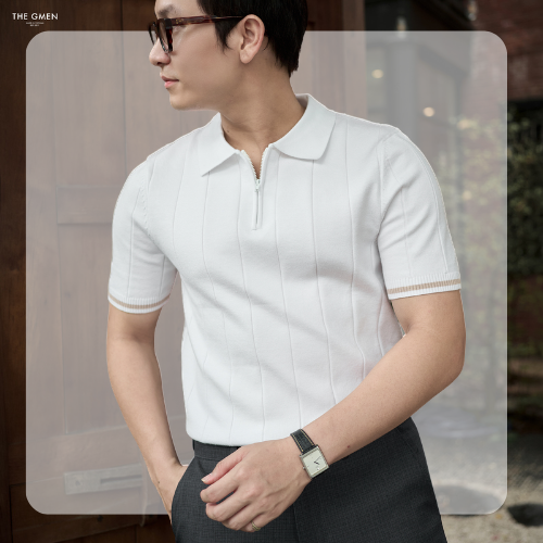 Áo polo nam dệt kim cổ zip Knit Zip Polo - Trắng