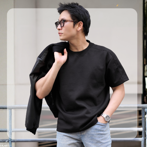 Áo thun nam form Boxy S26 EZ Basic Tee - Đen