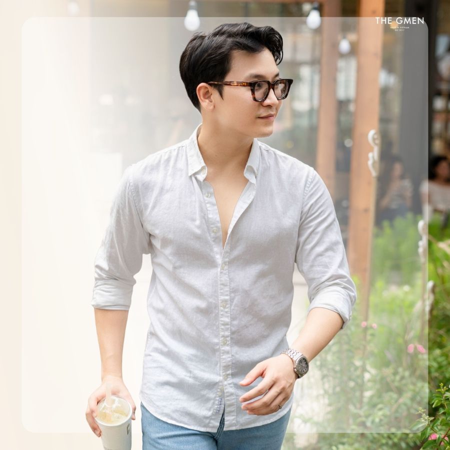 Áo sơ mi nam vải linen L26 Linen BTD Shirt - Trắng