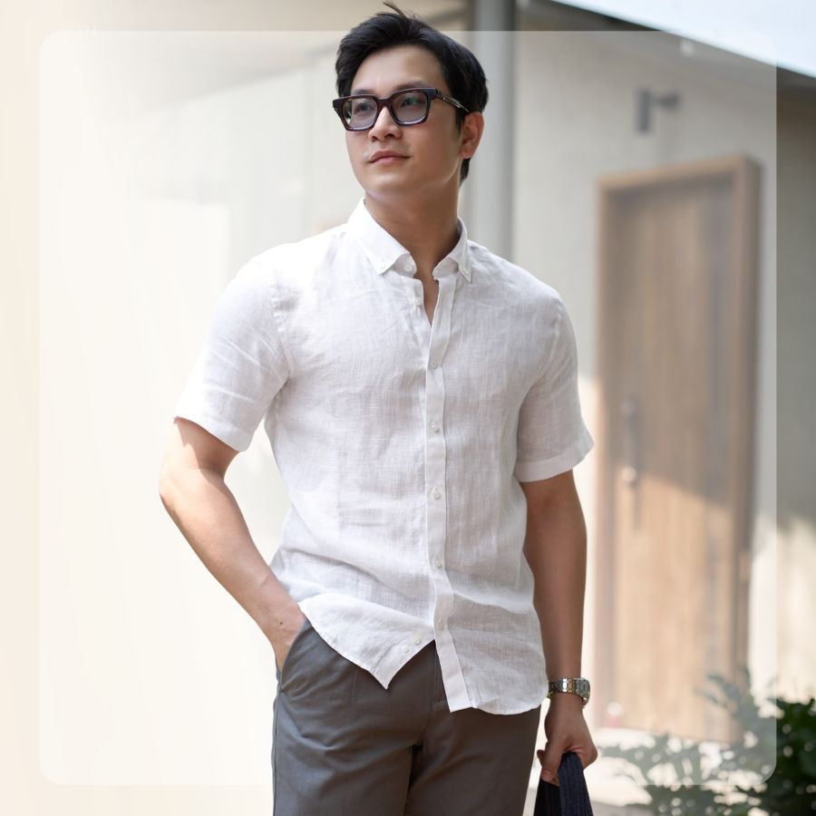 Áo Sơ mi nam ngắn tay L26 Linen SS Shirt - Trắng