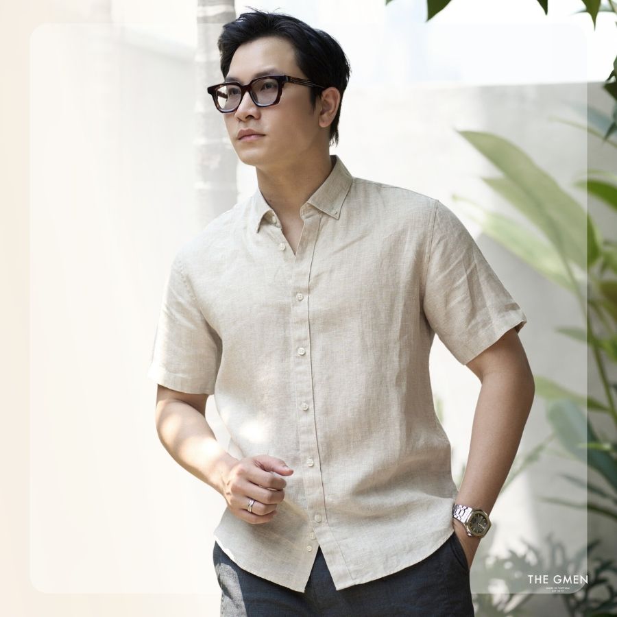 Áo Sơ mi nam ngắn tay L26 Linen SS Shirt - Be