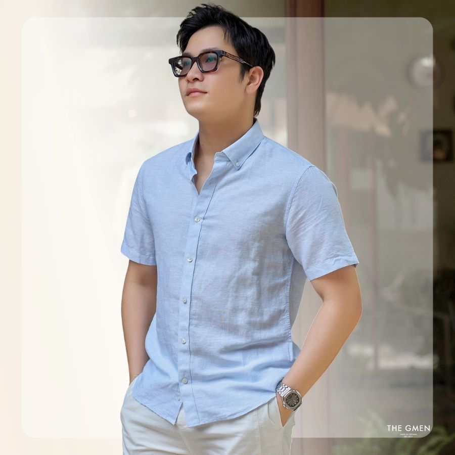 Áo Sơ mi nam ngắn tay L26 Linen SS Shirt - Xanh nhạt