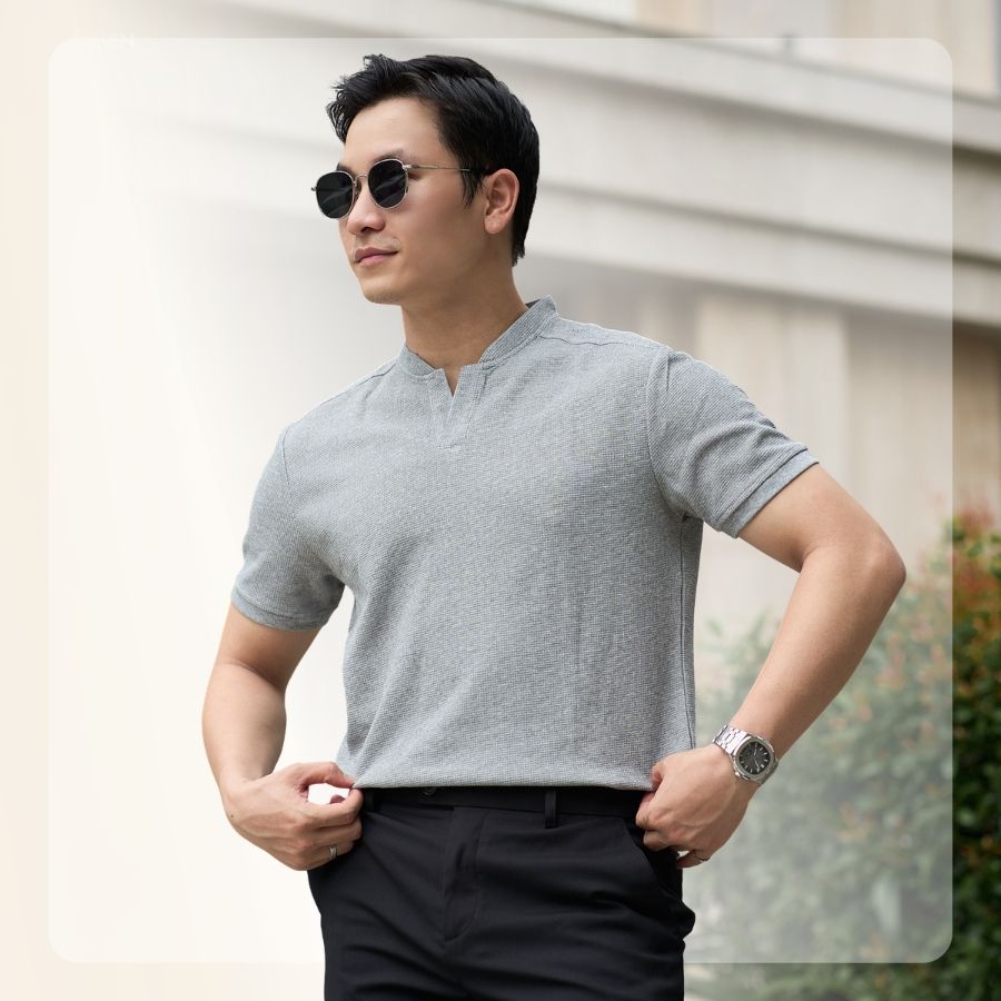 Áo thun nam S25 V Waffle T-shirt - Xám