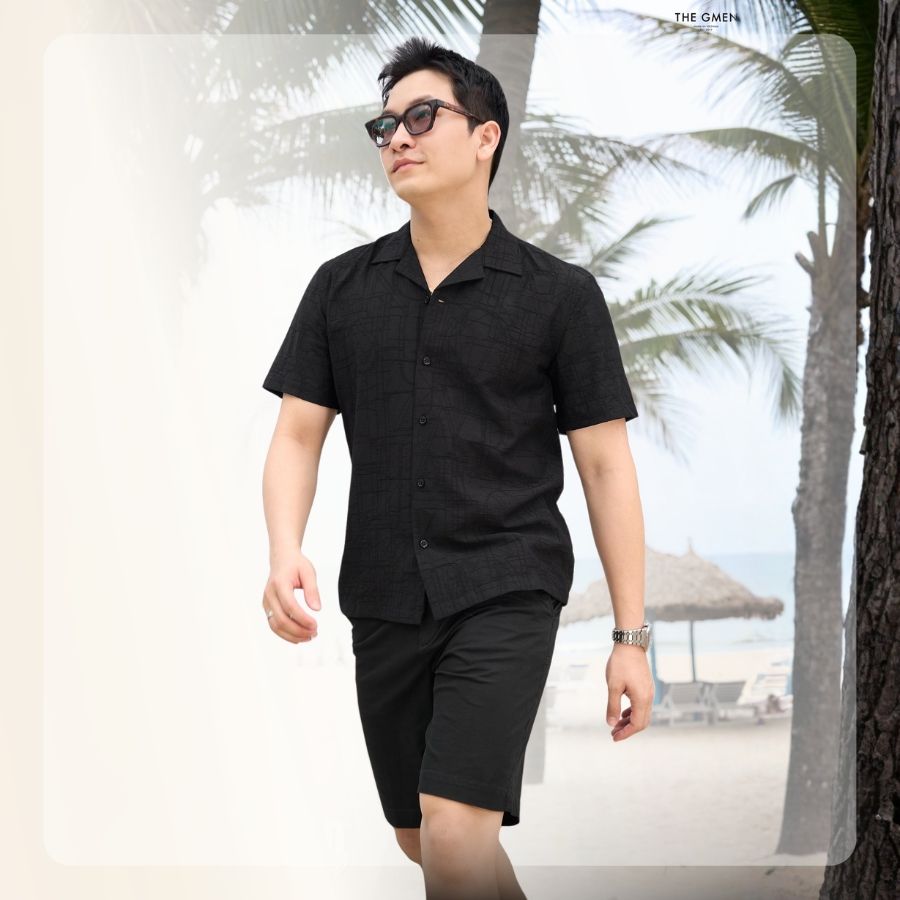 Áo sơ mi ngắn tay S26 Textured Cuban Shirt - Đen