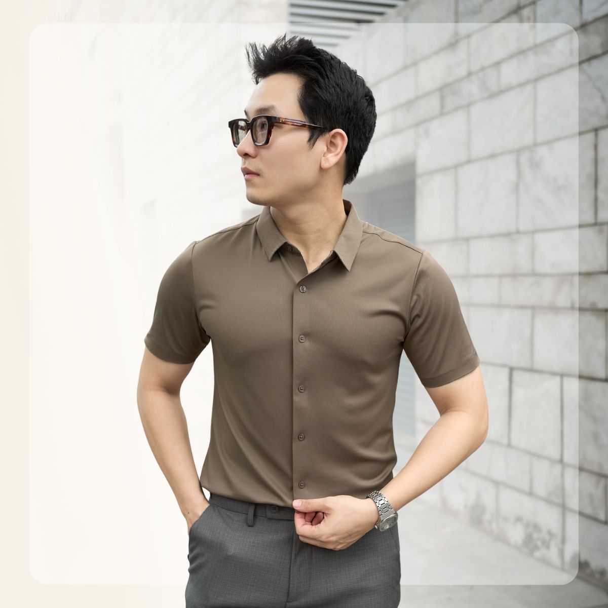 Áo sơ mi nam tay ngắn Lightcool SS Shirt - Nâu