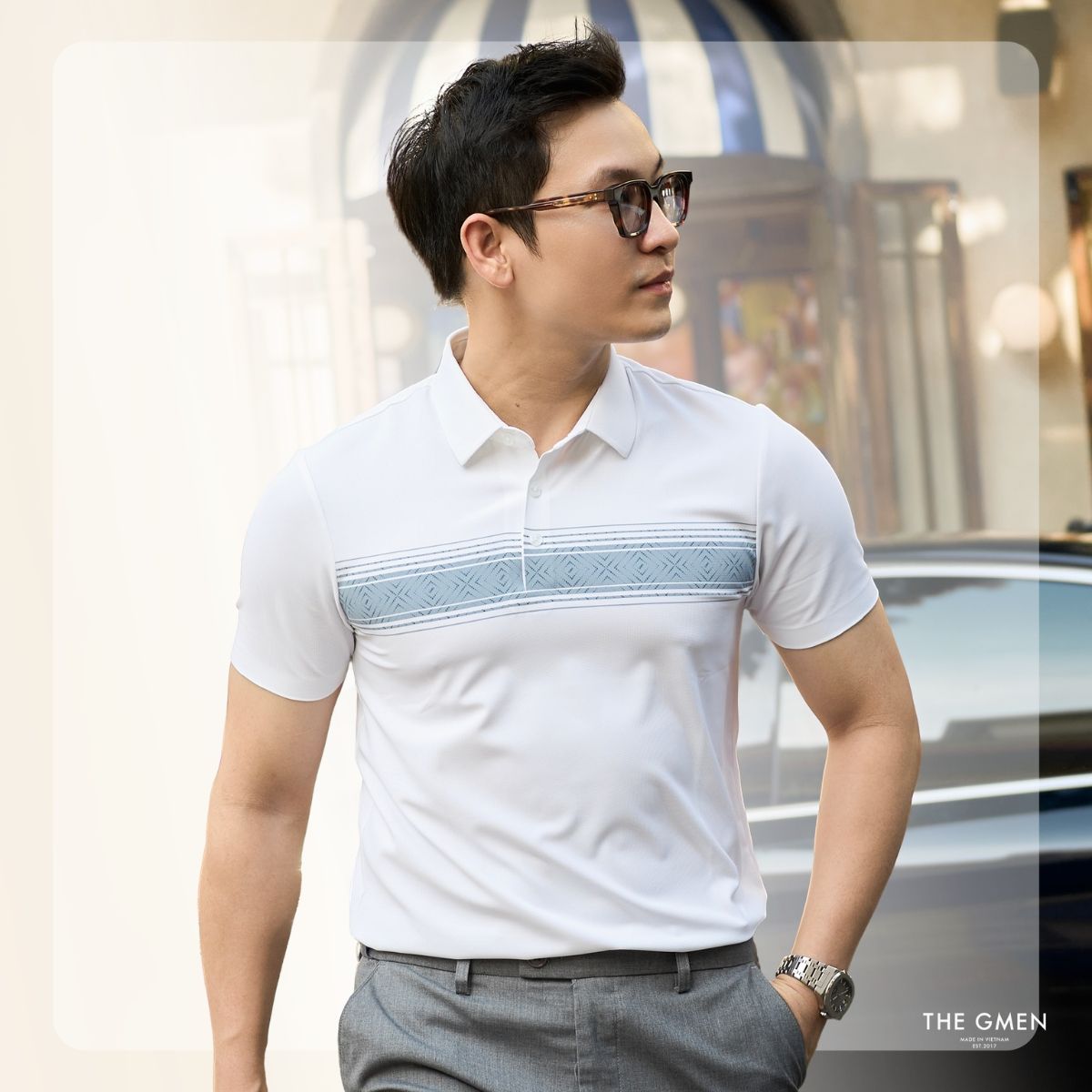 Áo polo nam Lightcool Pixel Polo - Trắng