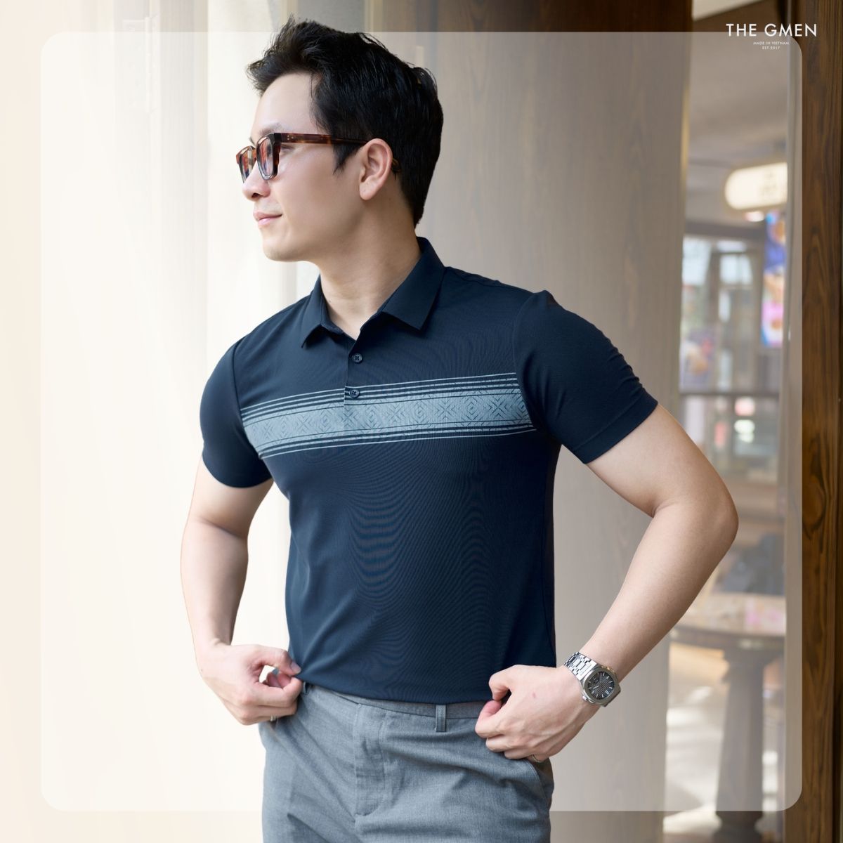 Áo polo nam Lightcool Pixel Polo - Navy