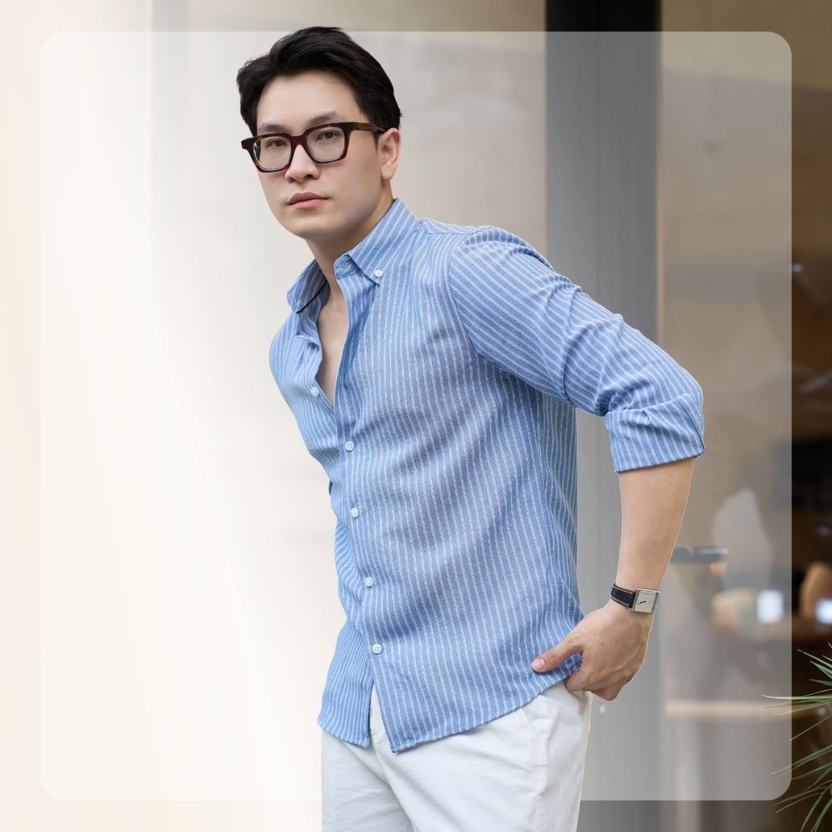 Áo Sơ mi nam ngắn tay S26 Line Oxford Shirts - Xanh đậm