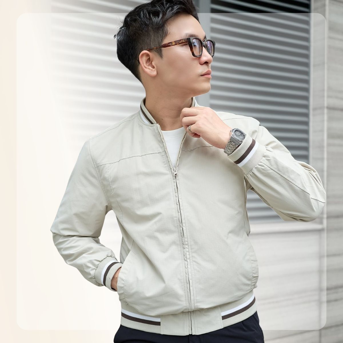 Áo khoác bomber nam vải gió Urban Bomber Jacket - Be
