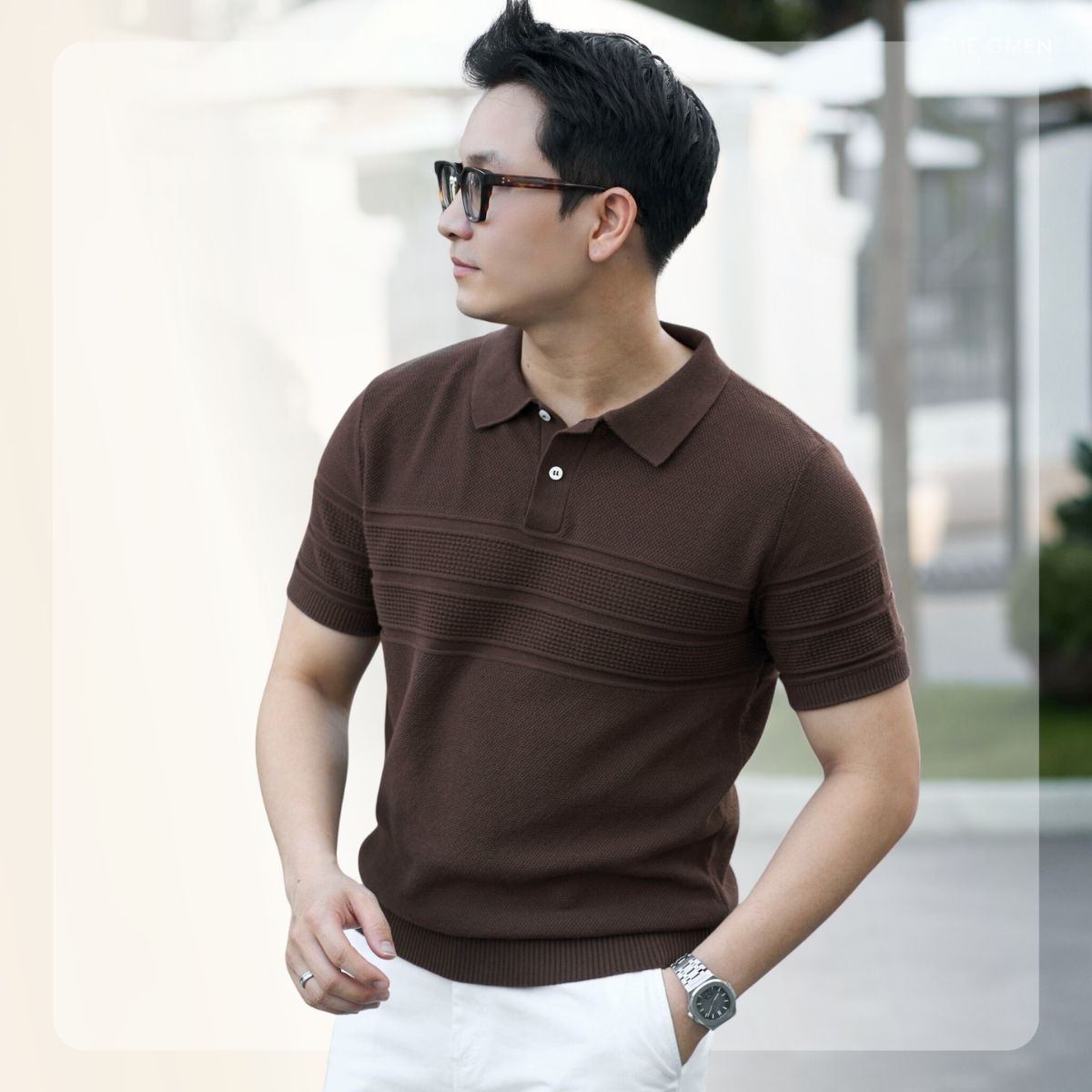 Áo polo len dệt kim Mono Knit - Nâu