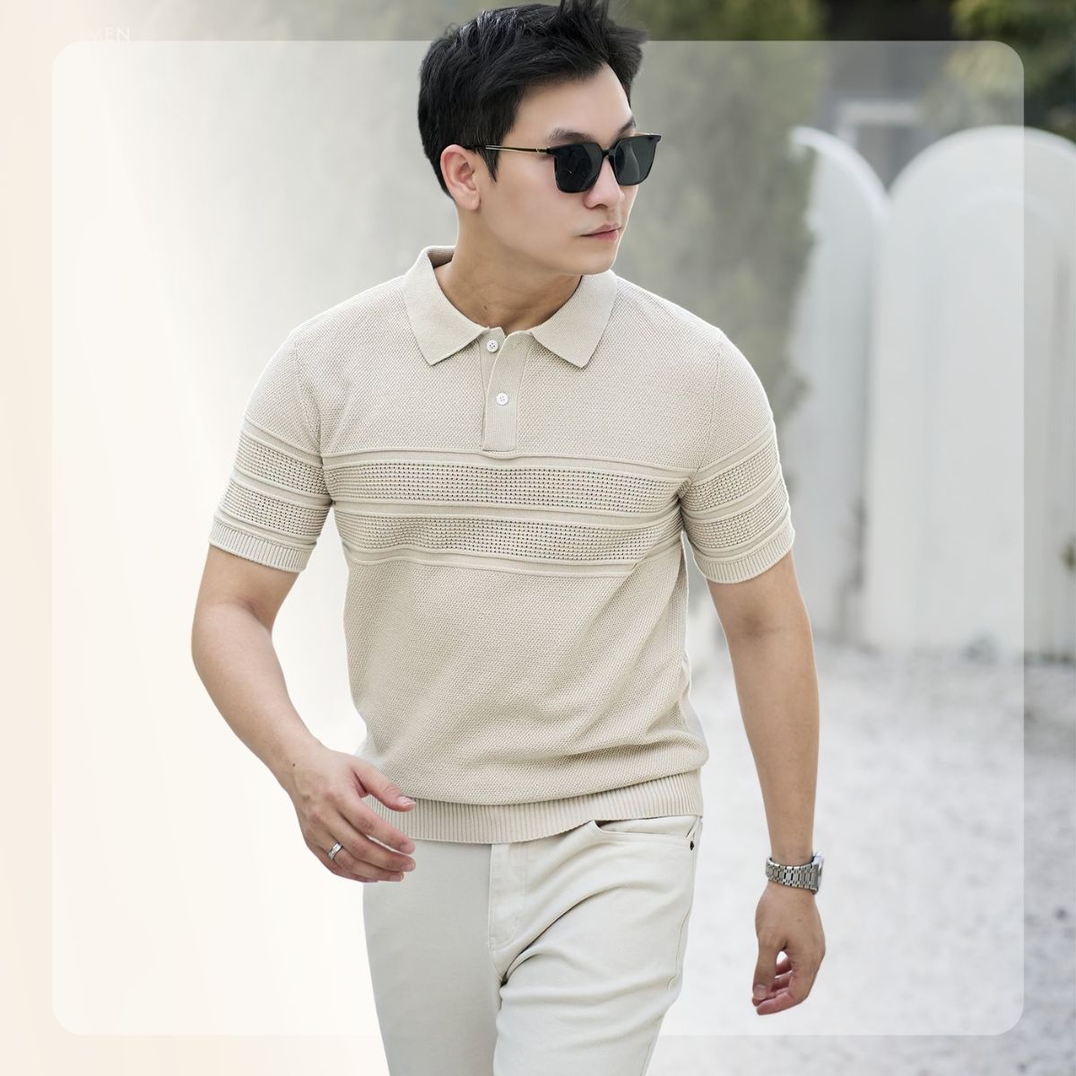 Áo polo len dệt kim nam Mono Knit Polo - Be