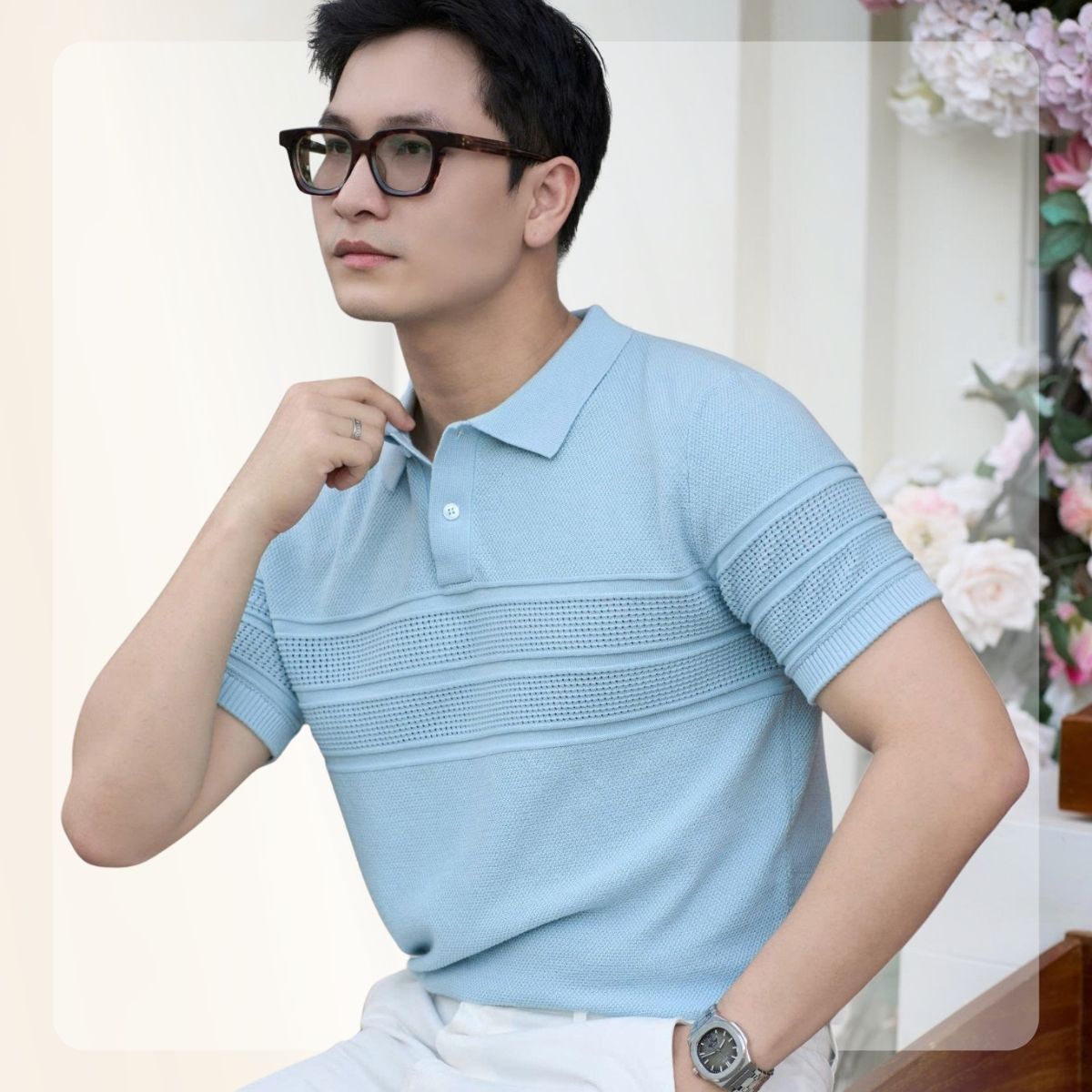 Áo polo len dệt kim nam Mono Knit Polo - Xanh