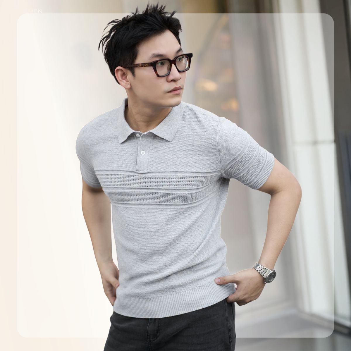 Áo polo len dệt kim nam Mono Knit Polo - Xám