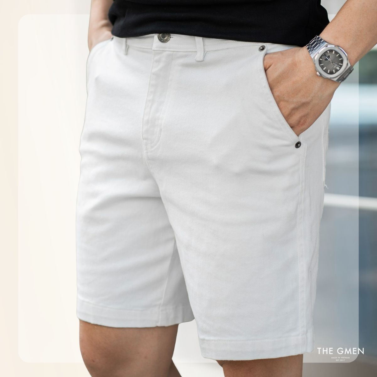 Quần short nam Kaki Jeans Short - Trắng