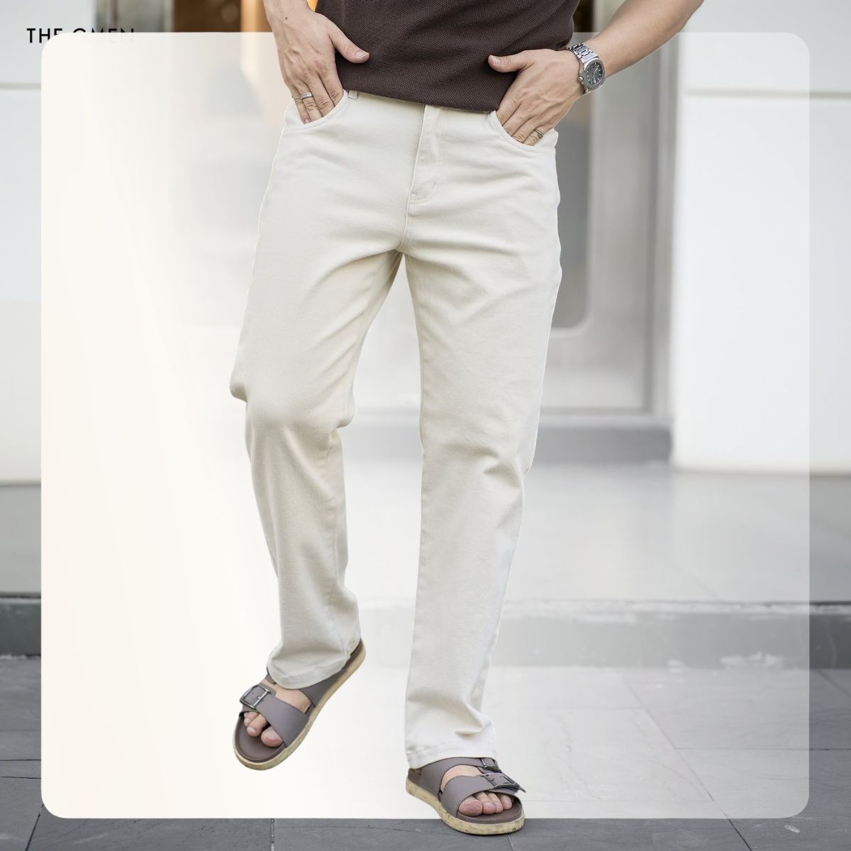 Quần dài nam F26 Loose Kaki Jeans - Kem