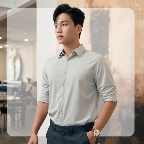 Áo sơ mi công sở nam SMART SHIRT form slimfit - Xám