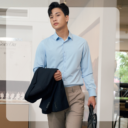 Áo sơ mi công sở nam SMART SHIRT form slimfit - Xanh nhạt