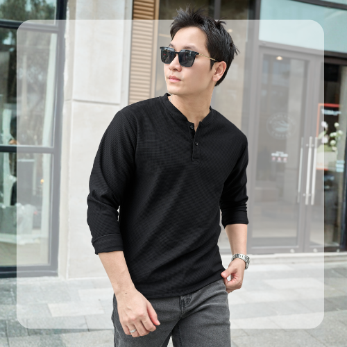 Áo sweater nam Henley Sweater - Đen