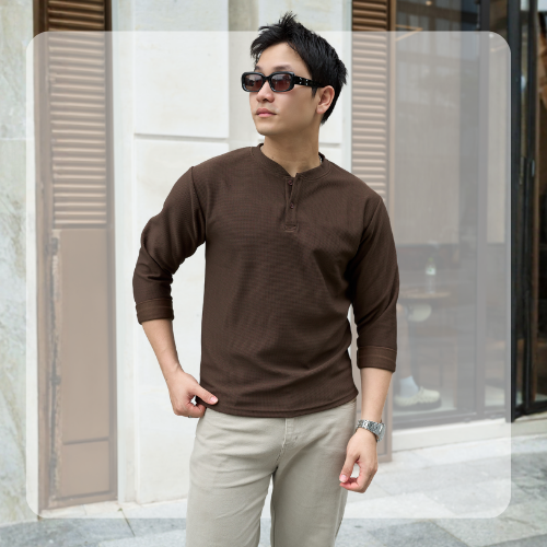 Áo sweater nam Henley Sweater - Nâu
