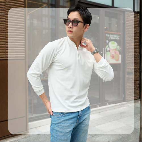 Áo sweater nam Zip Sweater - Trắng