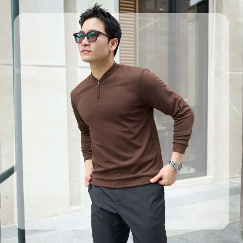 Áo sweater nam Zip Sweater - Nâu
