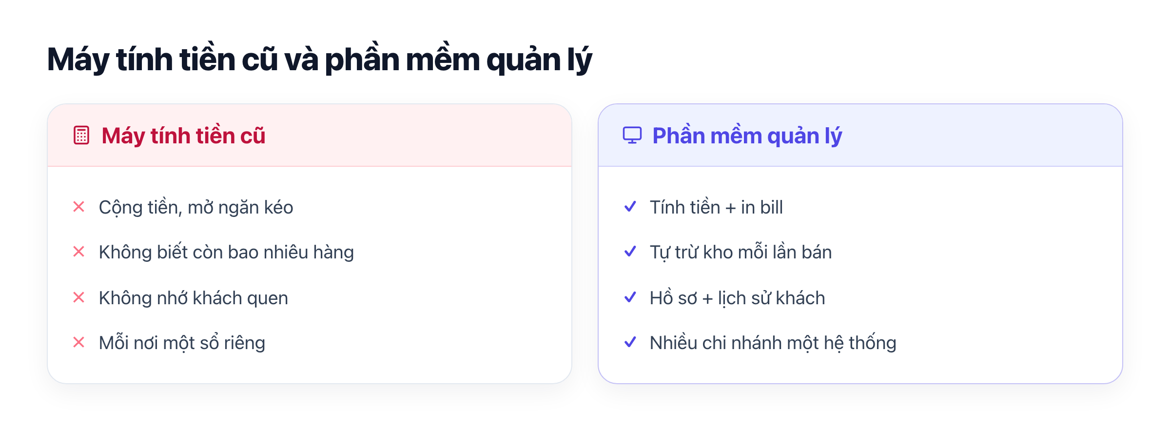 So sánh máy tính tiền cũ với phần mềm quản lý cửa hàng