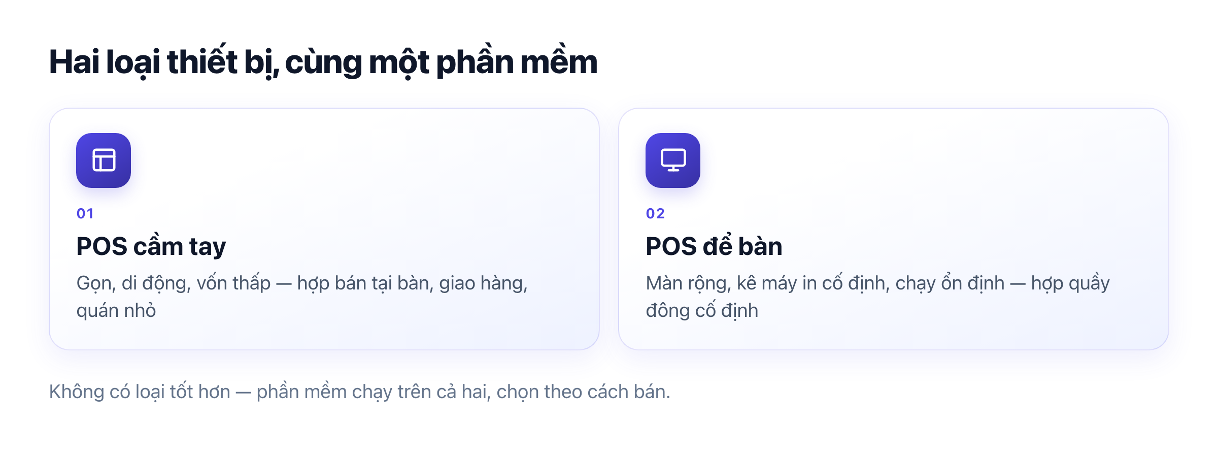 So sánh máy POS cầm tay và máy POS để bàn: di động vs cố định, ít vs nhiều phụ kiện