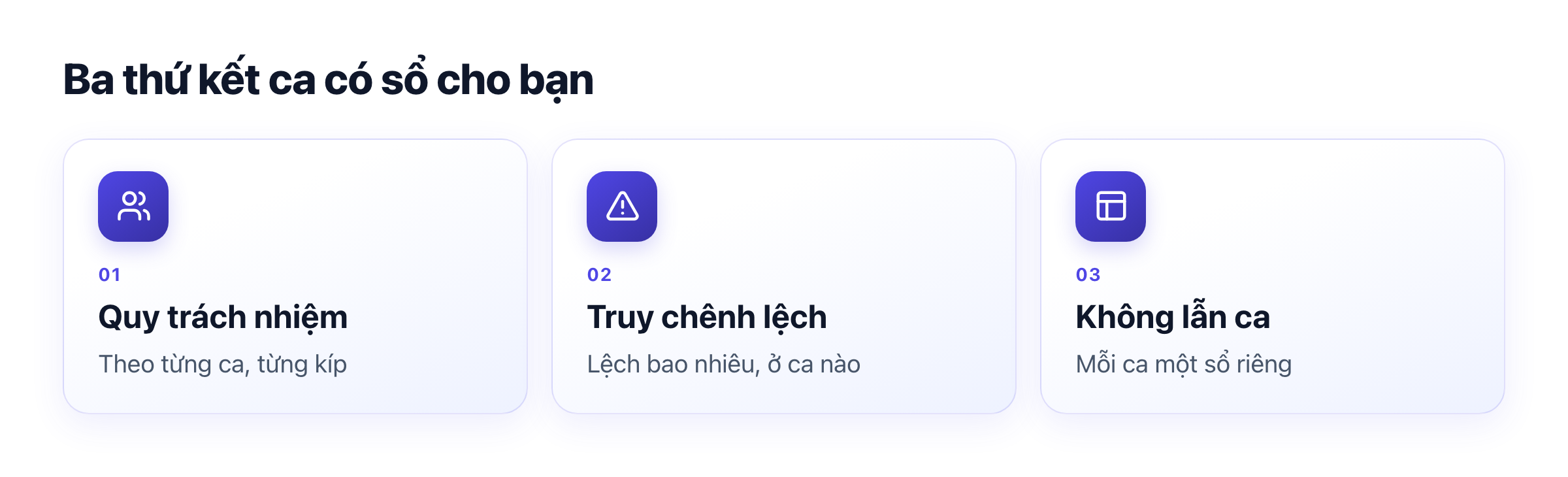 Ba lợi ích của kết ca có sổ: quy trách nhiệm theo ca, truy được chênh lệch, không lẫn tiền các ca