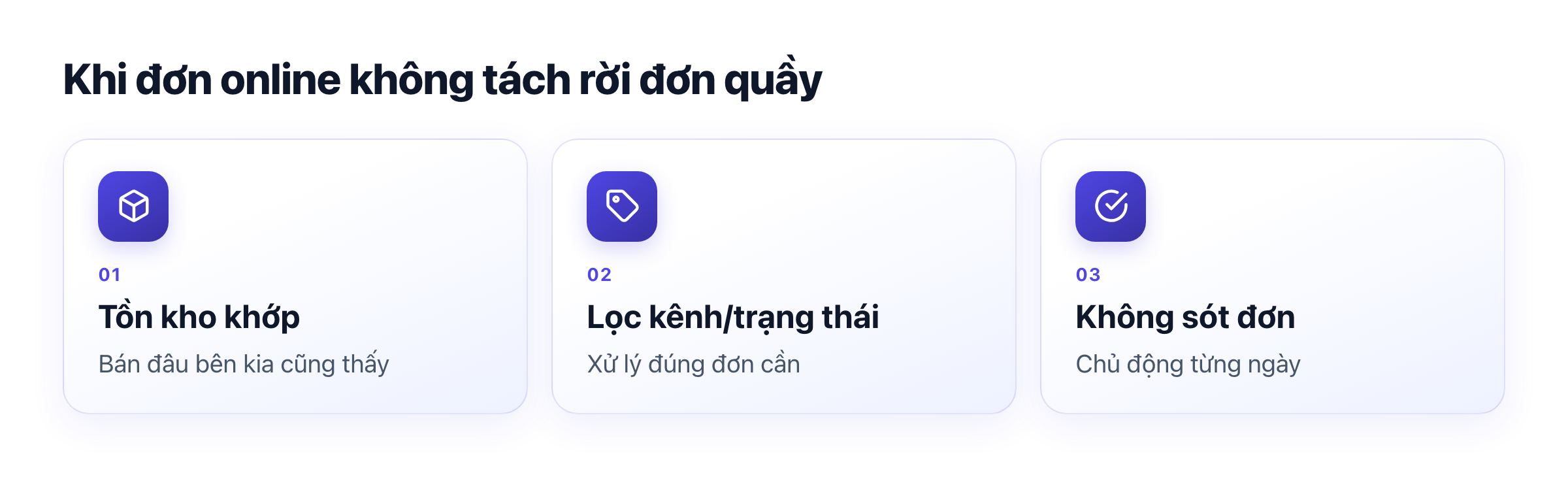 Ba thứ khi đơn online về chung một chỗ: tồn kho khớp, lọc kênh/trạng thái, không sót đơn
