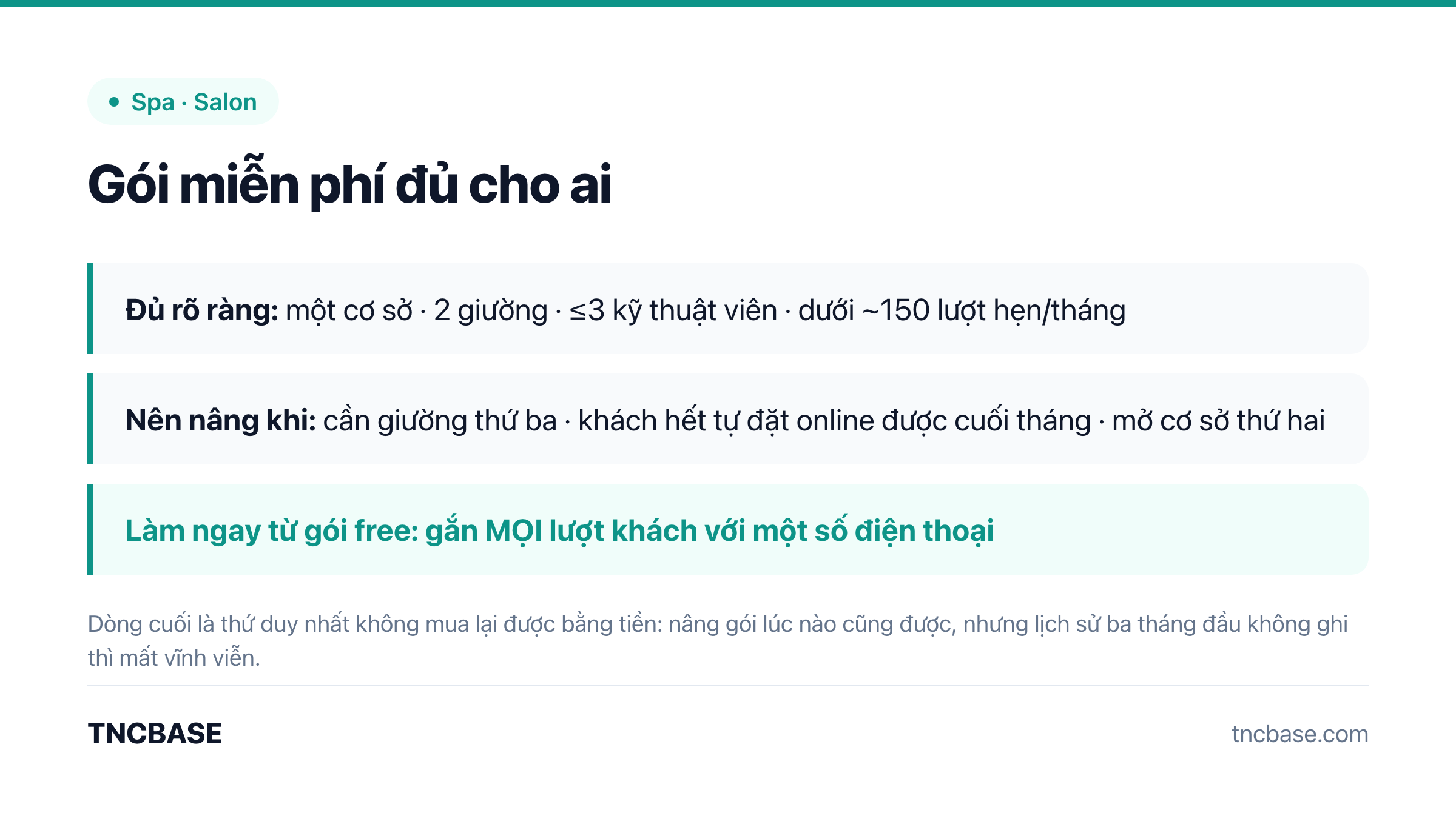 Gói spa miễn phí đủ cho quy mô nào và khi nào nên nâng gói