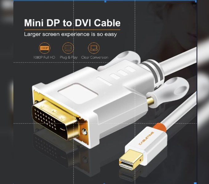 CABLETIME Cable 3M-HD Mini DP to DVI Cable, Mini DP Male To DVI 24+1 Male,60Hz (M: CD47N)2Y