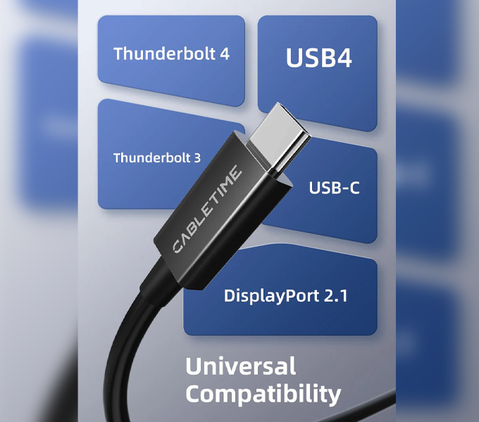 CABLETIME Cable Intel Certified Thunderbolt 5 Cable 0.8m|240W, 120Gbps, 8K(CT50G)(CT-TB5-PB0.8)(2Y)