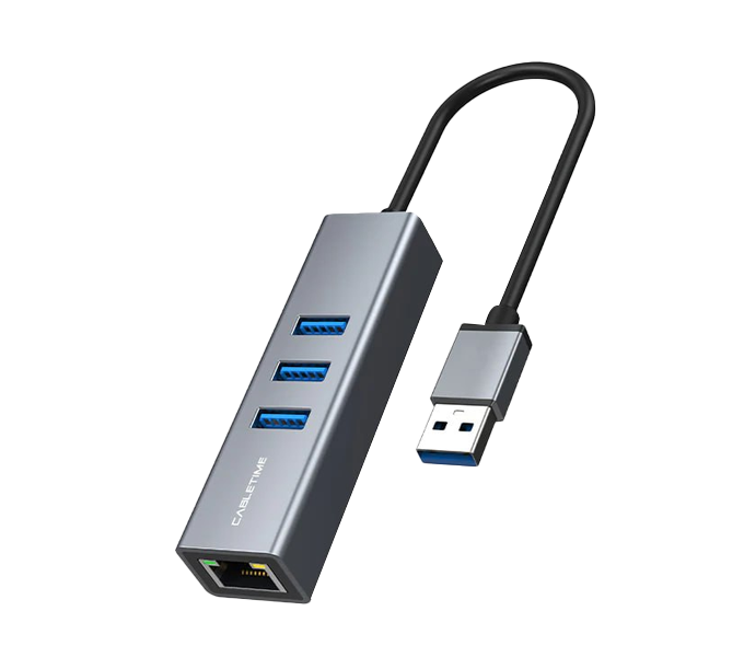 CABLETIME USB 3.0 3 Port Hub With Gigabit Ethernet Adapter (CB55G)(CT-AMLU3-AG)(2Y)