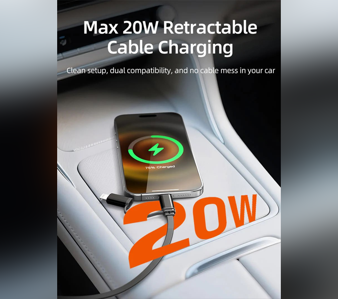 CABLETIME 2-IN-1 Magnetic Wireless Car Charger with PD20W/Wireless15W (CE13B) (CT-WPH02-PG) 2Y