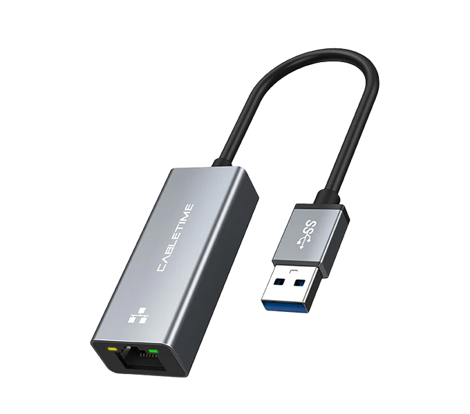CABLETIME Gigabit Ethernet USB 3.0 Male to RJ45 Female Adapter 1000Mbps (CB50G)(CT-AML1000-AG) 2Y